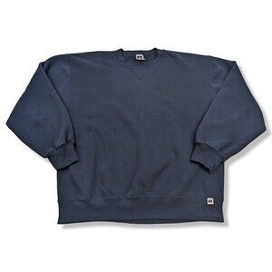 Vintage 80s Plain‎ Russell Athletic L Large USA MADE Navy Blue Sweatshirt